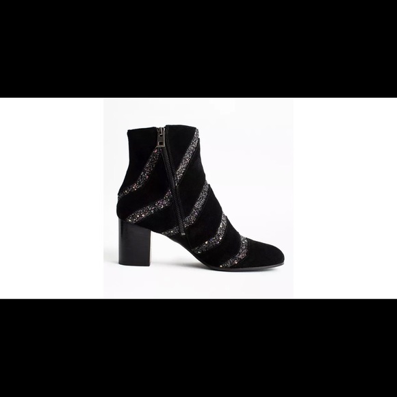 NWT Zadig & Voltaire Lena Suede Glitter Boots 41 black shimmer - Picture 2 of 4
